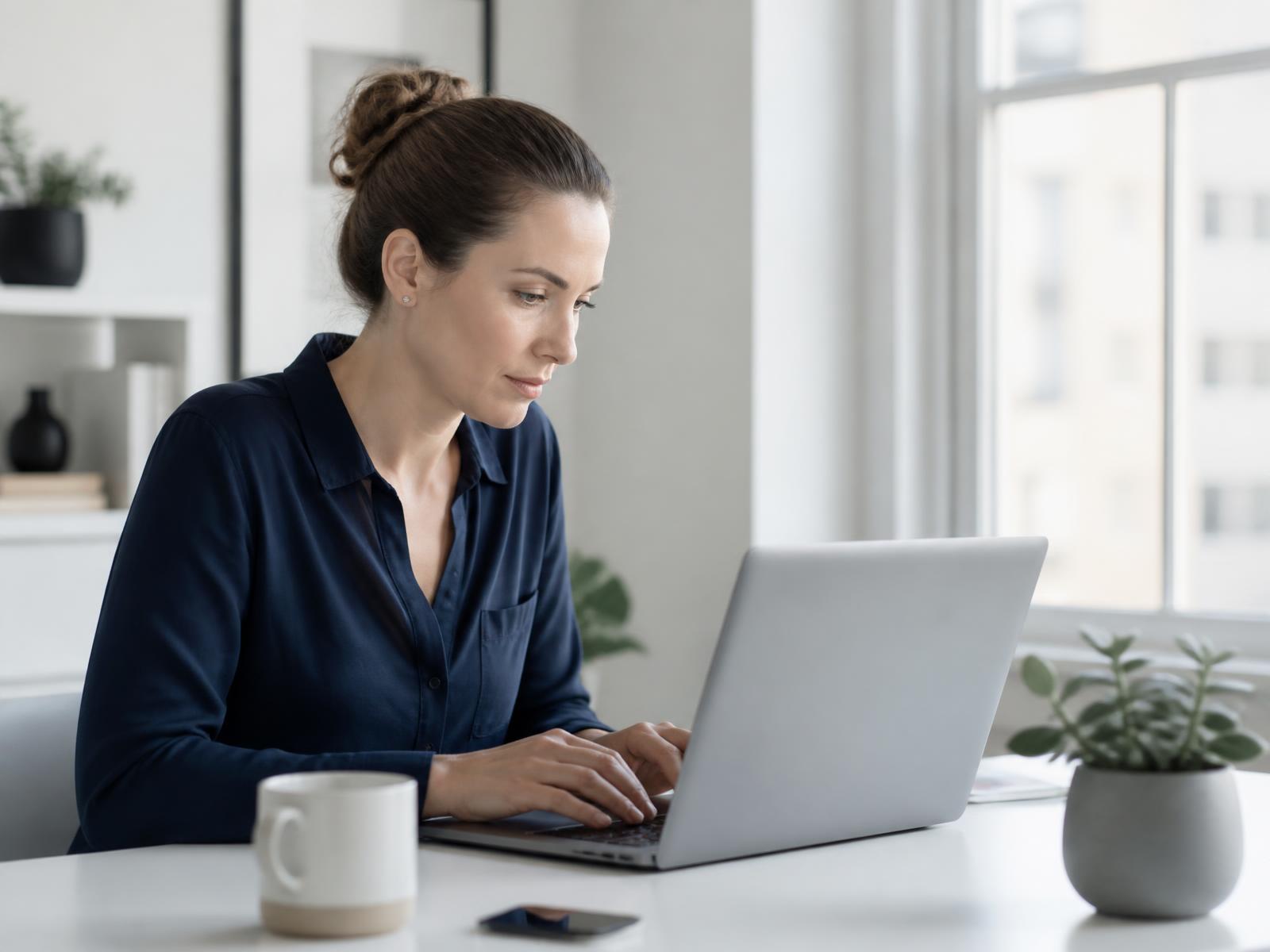 A professional working remotely in a bright home office